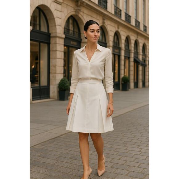 ETRO Italy White A-Line Pleated Skirt Size 36 US 2 Formal Midi Cotton Blend - Picture 1 of 7